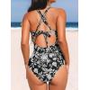 imageCUPSHE Womens One Piece Swimsuit Tummy Control Deep V Neck Double Straps Crisscross Back Tie Bathing SuitBlackFloral