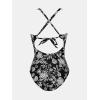 imageCUPSHE Womens One Piece Swimsuit Tummy Control Deep V Neck Double Straps Crisscross Back Tie Bathing SuitBlackFloral