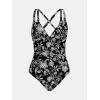 imageCUPSHE Womens One Piece Swimsuit Tummy Control Deep V Neck Double Straps Crisscross Back Tie Bathing SuitBlackFloral