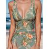 imageCUPSHE Womens One Piece Swimsuit Tummy Control Deep V Neck Double Straps Crisscross Back Tie Bathing SuitMoss GreenTropical