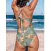 imageCUPSHE Womens One Piece Swimsuit Tummy Control Deep V Neck Double Straps Crisscross Back Tie Bathing SuitMoss GreenTropical