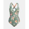 imageCUPSHE Womens One Piece Swimsuit Tummy Control Deep V Neck Double Straps Crisscross Back Tie Bathing SuitMoss GreenTropical