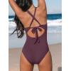 imageCUPSHE Womens One Piece Swimsuit Tummy Control Deep V Neck Double Straps Crisscross Back Tie Bathing SuitPurple Brown