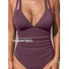 imageCUPSHE Womens One Piece Swimsuit Tummy Control Deep V Neck Double Straps Crisscross Back Tie Bathing SuitPurple Brown