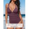imageCUPSHE Womens One Piece Swimsuit Tummy Control Deep V Neck Double Straps Crisscross Back Tie Bathing SuitPurple Brown