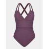 imageCUPSHE Womens One Piece Swimsuit Tummy Control Deep V Neck Double Straps Crisscross Back Tie Bathing SuitPurple Brown