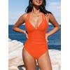 imageCUPSHE Womens One Piece Swimsuit Tummy Control Deep V Neck Double Straps Crisscross Back Tie Bathing SuitRust Orange