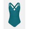 imageCUPSHE Womens One Piece Swimsuit Tummy Control Deep V Neck Double Straps Crisscross Back Tie Bathing SuitTeal