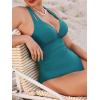 imageCUPSHE Womens One Piece Swimsuit Tummy Control Deep V Neck Double Straps Crisscross Back Tie Bathing SuitTeal