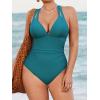imageCUPSHE Womens One Piece Swimsuit Tummy Control Deep V Neck Double Straps Crisscross Back Tie Bathing SuitTeal