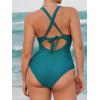 imageCUPSHE Womens One Piece Swimsuit Tummy Control Deep V Neck Double Straps Crisscross Back Tie Bathing SuitTeal