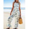 imageCUPSHE Womens Summer Jumpsuit Halter Casual Dressy Sleeveless One Piece Outfit Pockets Wide leg Pants RomperBlue Printed