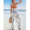 imageCUPSHE Womens Summer Jumpsuit Halter Casual Dressy Sleeveless One Piece Outfit Pockets Wide leg Pants RomperBlue Printed