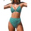 imageCUPSHE Bikini Set for Women Bathing Suit High Waisted Scalloped V Neck Two Pieces SwimsuitForest Green