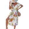 imageCUPSHE Women Beach Cover Up V Neck Short Sleeve Striped Midi Swimsuit Coverup Dress XSXXLBeige Floral
