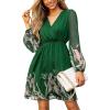 imageCUPSHE Womens Mini Dresses Casual Spring V Neck Chiffon Long Peasant Sleeves Flowy Summer DressGreen Paisley