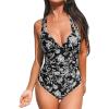 imageCUPSHE Womens One Piece Swimsuit Tummy Control Deep V Neck Double Straps Crisscross Back Tie Bathing SuitBlackFloral