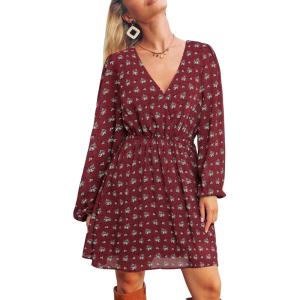 imageCUPSHE Womens Mini Dresses Casual Spring V Neck Chiffon Long Peasant Sleeves Flowy Summer DressRed Paisley