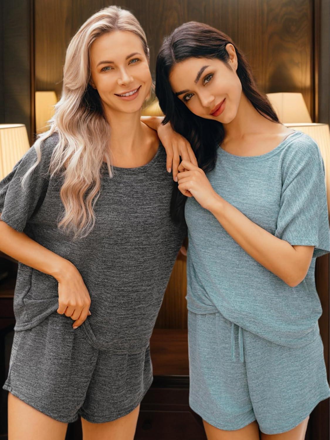 imageCUPSHE Short Sleeve Pajama Sets for Women Casual Crew Neck 2 Piece Lounge SetsDark Grey