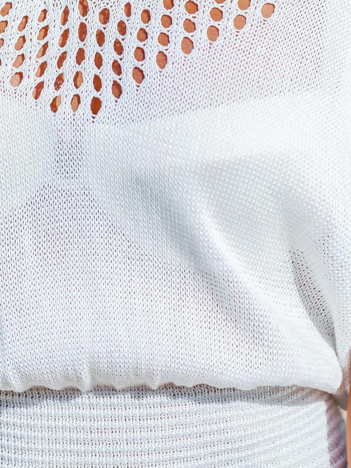 imageCUPSHE Women Crochet Swim Cover Up Short Sleeve V Neck Bathing Suit Beach Dress Summer Swimwear CoverupsCwhite