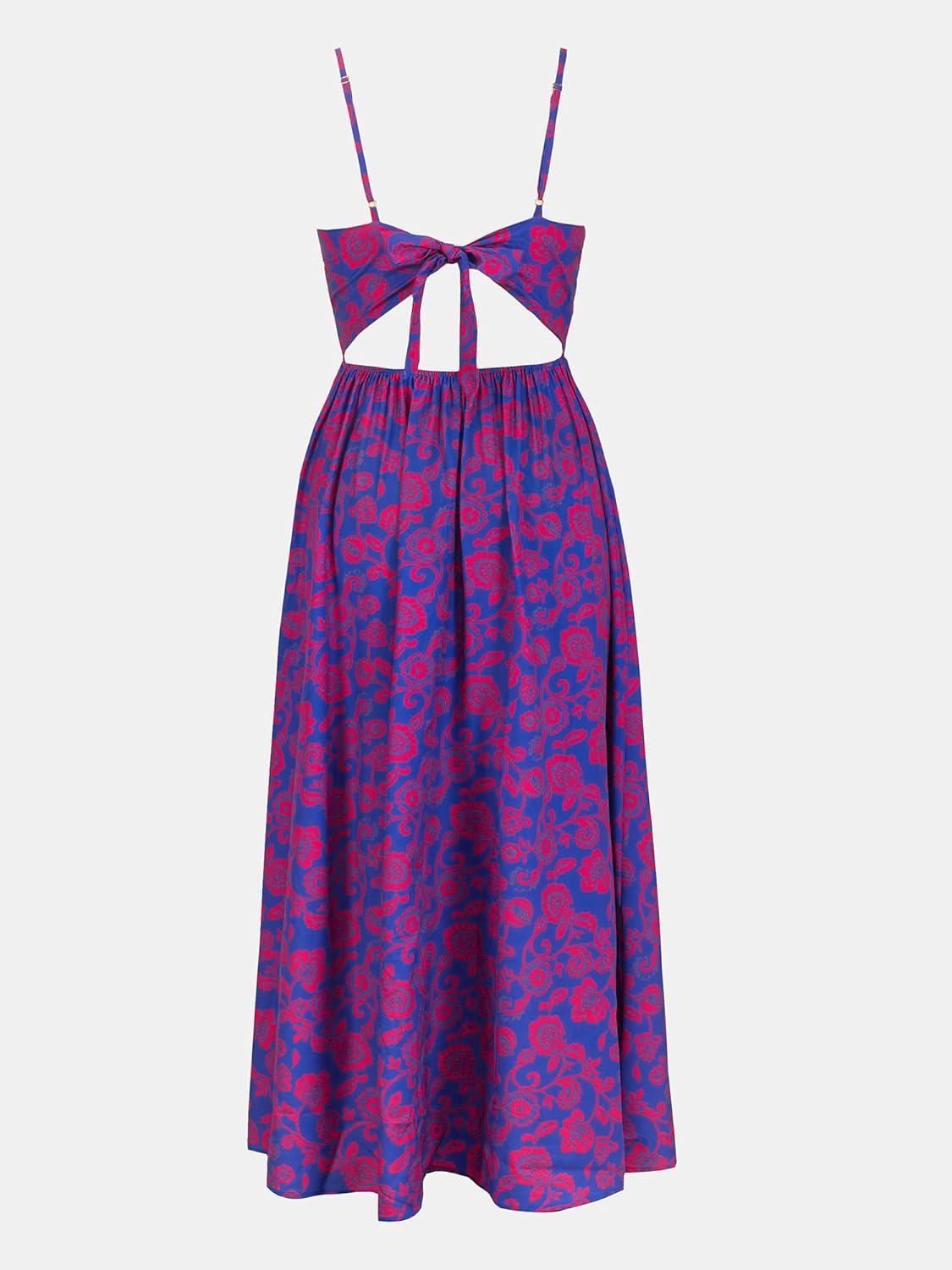 imageCUPSHE Womens Maxi Dress Floral Print Twisted V Neck Sleeveless Long Dress Summer Casual DressBlue Floral