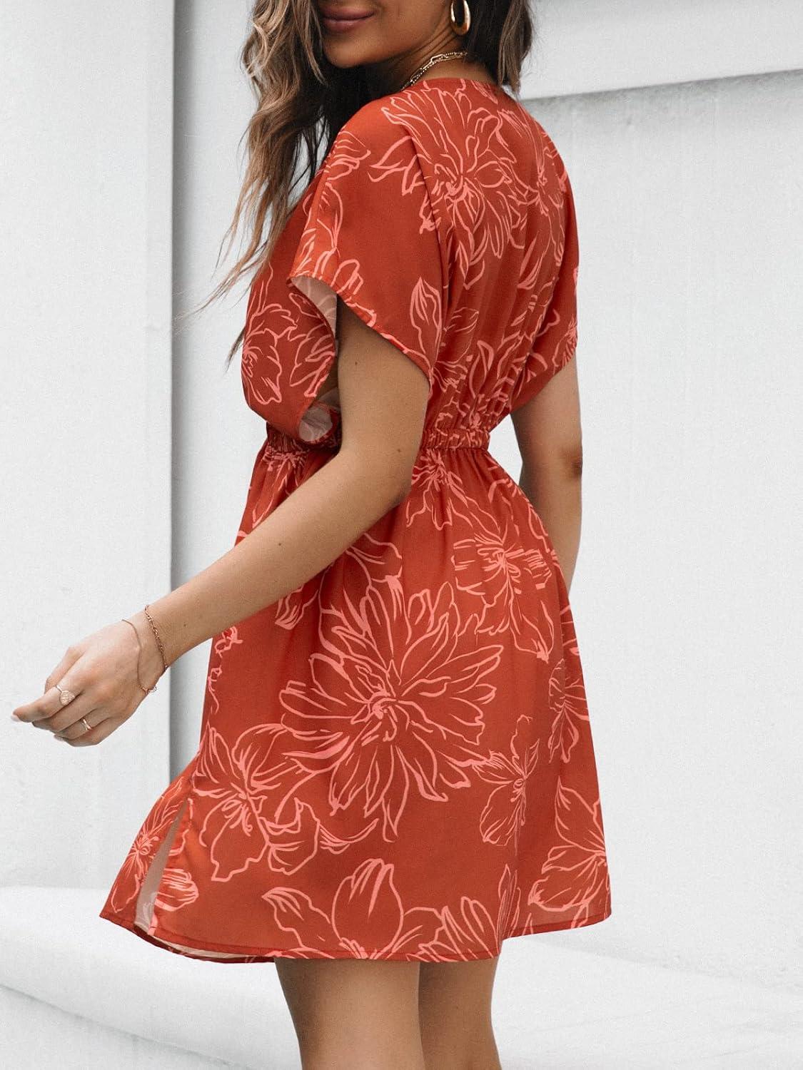 imageCUPSHE Womens Swimsuit Coverup Casual V Neck Beach Dress Short Sleeve Elastic Waist Swimwear Cover Ups 2025 BeachwearOrange