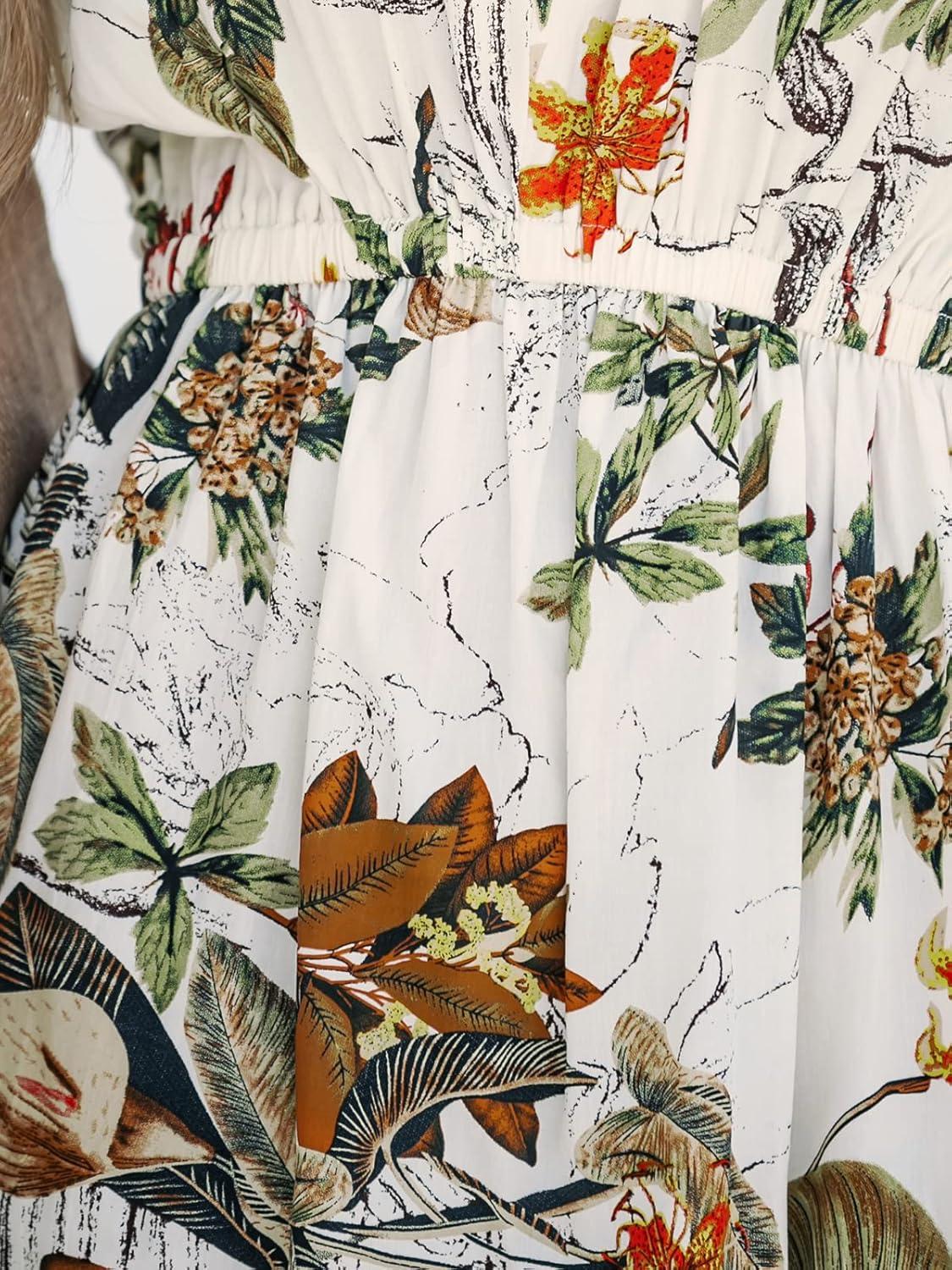 imageCUPSHE Womens Swimsuit Coverup Casual V Neck Beach Dress Short Sleeve Elastic Waist Swimwear Cover Ups 2025 BeachwearWhite Floral