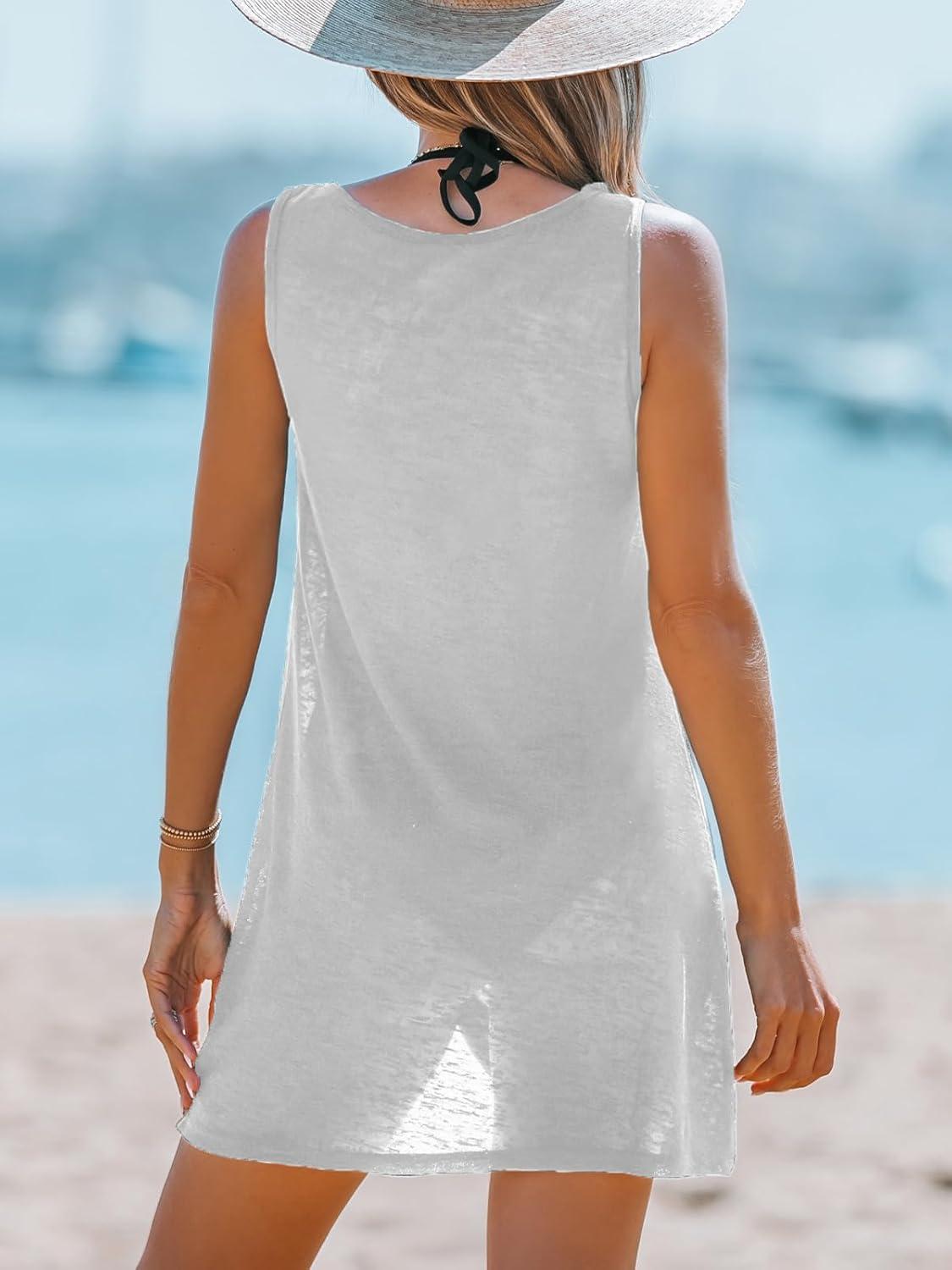 imageCUPSHE Womens Swimsuit Coverup Sleeveless Swimwear Beach Cover Ups Sheer Twisted Basic Tank DressLight Grey