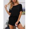 imageCUPSHE Short Sleeve Pajama Sets for Women Casual Crew Neck 2 Piece Lounge SetsBlack