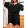 imageCUPSHE Short Sleeve Pajama Sets for Women Casual Crew Neck 2 Piece Lounge SetsXblack