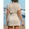 imageCUPSHE Women Crochet Swim Cover Up Short Sleeve V Neck Bathing Suit Beach Dress Summer Swimwear CoverupsApricot
