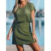 imageCUPSHE Women Crochet Swim Cover Up Short Sleeve V Neck Bathing Suit Beach Dress Summer Swimwear CoverupsArmy Green