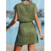 imageCUPSHE Women Crochet Swim Cover Up Short Sleeve V Neck Bathing Suit Beach Dress Summer Swimwear CoverupsArmy Green