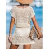 imageCUPSHE Women Crochet Swim Cover Up Short Sleeve V Neck Bathing Suit Beach Dress Summer Swimwear CoverupsBapricot