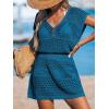imageCUPSHE Women Crochet Swim Cover Up Short Sleeve V Neck Bathing Suit Beach Dress Summer Swimwear CoverupsBdeep Teal