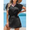 imageCUPSHE Women Crochet Swim Cover Up Short Sleeve V Neck Bathing Suit Beach Dress Summer Swimwear CoverupsBlack