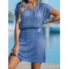 imageCUPSHE Women Crochet Swim Cover Up Short Sleeve V Neck Bathing Suit Beach Dress Summer Swimwear CoverupsBlue