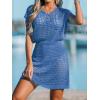 imageCUPSHE Women Crochet Swim Cover Up Short Sleeve V Neck Bathing Suit Beach Dress Summer Swimwear CoverupsBlue