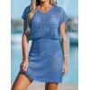 imageCUPSHE Women Crochet Swim Cover Up Short Sleeve V Neck Bathing Suit Beach Dress Summer Swimwear CoverupsBlue