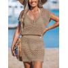 imageCUPSHE Women Crochet Swim Cover Up Short Sleeve V Neck Bathing Suit Beach Dress Summer Swimwear CoverupsBsand