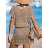 imageCUPSHE Women Crochet Swim Cover Up Short Sleeve V Neck Bathing Suit Beach Dress Summer Swimwear CoverupsBsand