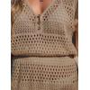 imageCUPSHE Women Crochet Swim Cover Up Short Sleeve V Neck Bathing Suit Beach Dress Summer Swimwear CoverupsBsand