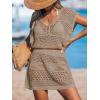 imageCUPSHE Women Crochet Swim Cover Up Short Sleeve V Neck Bathing Suit Beach Dress Summer Swimwear CoverupsBsand