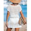 imageCUPSHE Women Crochet Swim Cover Up Short Sleeve V Neck Bathing Suit Beach Dress Summer Swimwear CoverupsBwhite