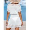 imageCUPSHE Women Crochet Swim Cover Up Short Sleeve V Neck Bathing Suit Beach Dress Summer Swimwear CoverupsCwhite