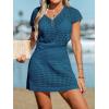 imageCUPSHE Women Crochet Swim Cover Up Short Sleeve V Neck Bathing Suit Beach Dress Summer Swimwear CoverupsDeep Teal