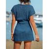 imageCUPSHE Women Crochet Swim Cover Up Short Sleeve V Neck Bathing Suit Beach Dress Summer Swimwear CoverupsDeep Teal