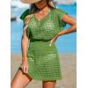 imageCUPSHE Women Crochet Swim Cover Up Short Sleeve V Neck Bathing Suit Beach Dress Summer Swimwear CoverupsGrass Green