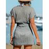 imageCUPSHE Women Crochet Swim Cover Up Short Sleeve V Neck Bathing Suit Beach Dress Summer Swimwear CoverupsGray