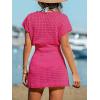 imageCUPSHE Women Crochet Swim Cover Up Short Sleeve V Neck Bathing Suit Beach Dress Summer Swimwear CoverupsHot Pink